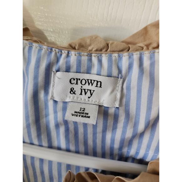 NEW Crown & Ivy Sz 12 Khaki Ruffle Jacket Suit Montauk Weekender II Tan - Picture 5 of 8